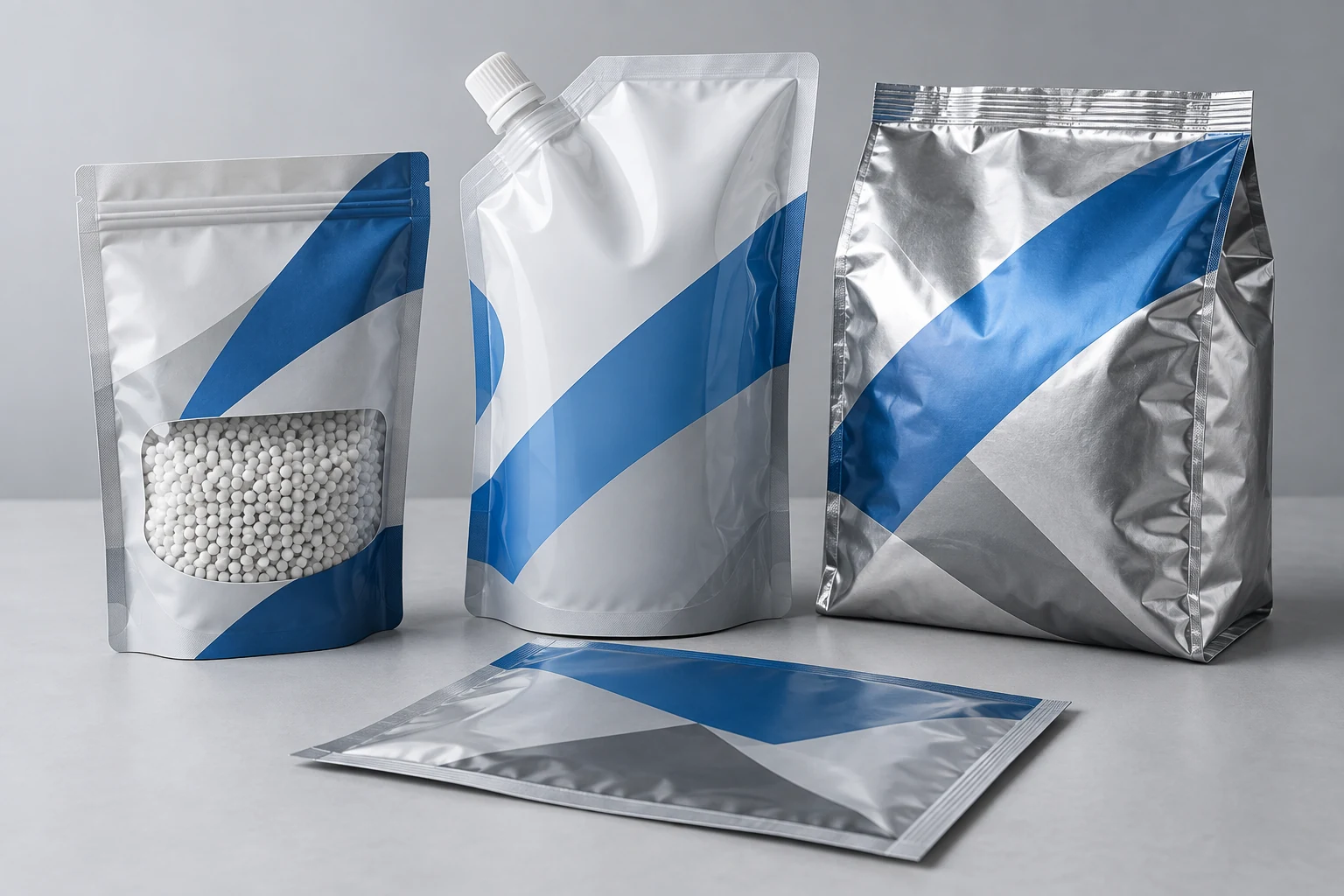 Chemical product packaging: industrial granule pouch, refill pouch and foil barrier bags