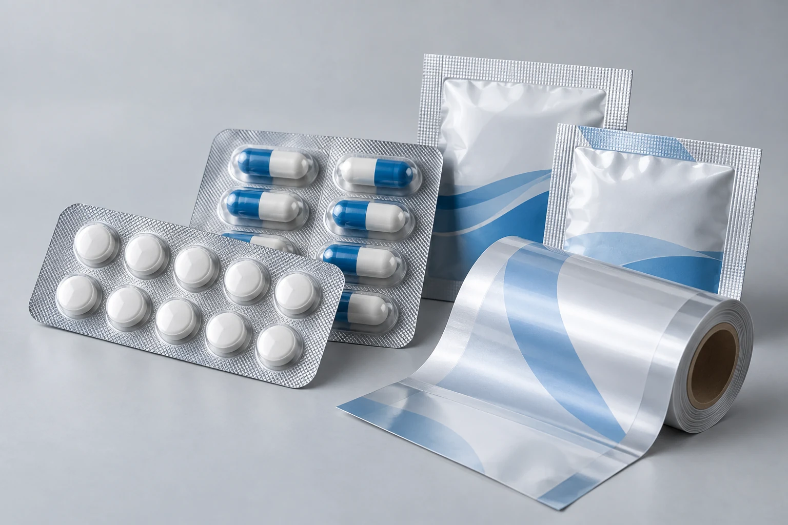 Pharmaceutical packaging: tablet and capsule blister packs, foil sachets and film